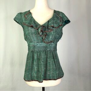 Odille 100% silk blouse top ruffle neck cap sleeves 2